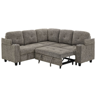 5 Seat Reversible L - Shaped Sleeper Sofa, Pull Out Convertible Sectional Couch With Storage, USB C - Charger, Cup Holders Modular Sofa Bed - Gray