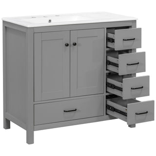 Bathroom Vanity With Sink Combo, 2 Soft Close Doors And 5 Drawers