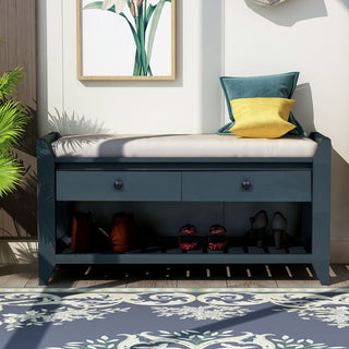 Multipurpose Entryway Shoe Rack With Cushioned Seat And Drawers