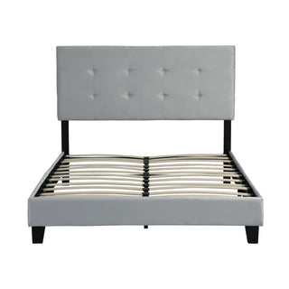 Full Size Upholstered Platform Bed Frame With Pull Point Tufted Headboard, Strong Wood Slat Support, Mattress Foundation, No Box Spring Needed - Gray