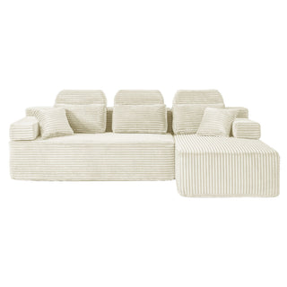 Sectional Sleeper Sofa & Storage Pockets, Modular Couch With Throw Pillows For Living Room