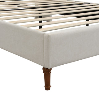 Modern Upholstered Platform Bed With Wave Shaped Headboard