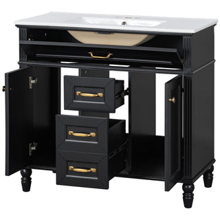Bathroom Vanity With Sink, Flip-Out Top Drawer, Soft Close Doors, 2 Storage Drawers