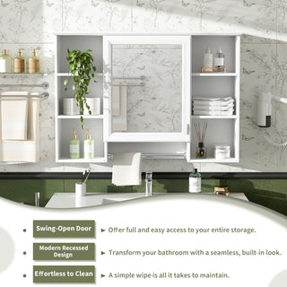 3 In 1 Modern Bathroom Mirror Cabinet With Adjustable Shelf, Soft Close Door, High Definition Mirror & Towel Bar