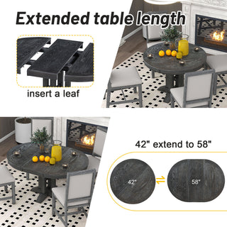 5 Piece Dining Set With Extendable Round Table And Upholstered Chairs