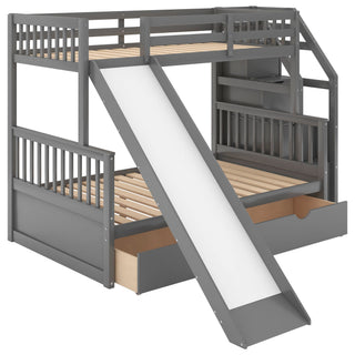 Bunk Bed With Storage Staircase, Slide, Desk, Drawers, And Shelves