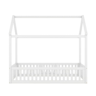 Wood House Bed With Fence And Door