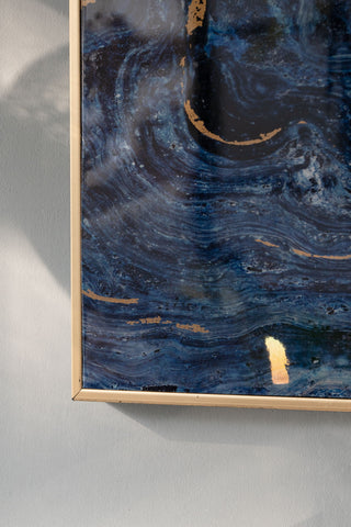 Framed Art Panels, Unique Marbled Design (Set of 2) - Blue
