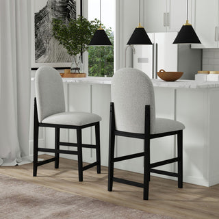 Portland - Round Back Barstool With Fabric (Set of 2) - Gray / Black