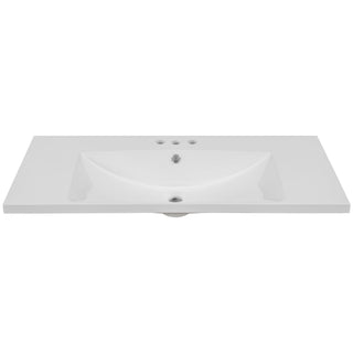 36" Single Bathroom Vanity Top With Undermount Basin, 3 Faucet Holes, Flat Edge - White