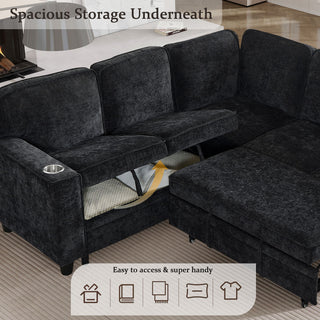 L-Shaped Sofa With Pull Out Sofa Bed With USB