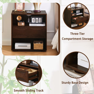 Nightstand With USB Ports & Outlet Hole, End Table With Drawer