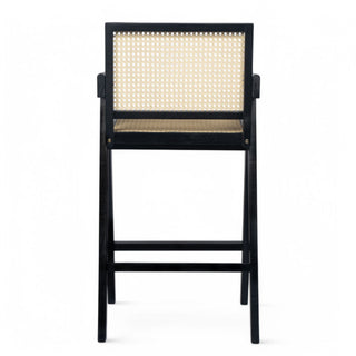 Modern Minimalist Bar Stool With Cane Seat - Black / Natural