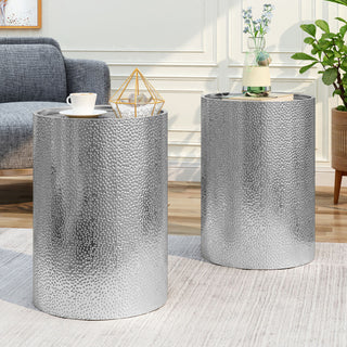 Modern Round Accent Table With Hammered Surface