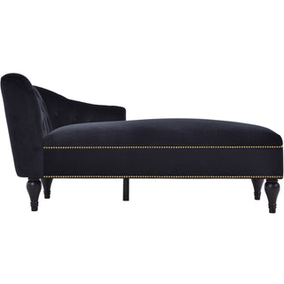 Velvet Chaise Lounge, Button Tufted Right Arm Facing Lounge Chair With Nailhead Trim For Living Room - Black