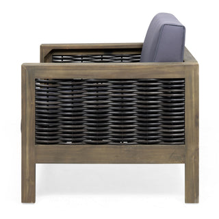 Outdoor Acacia Wood Club Chair With Wicker Accents