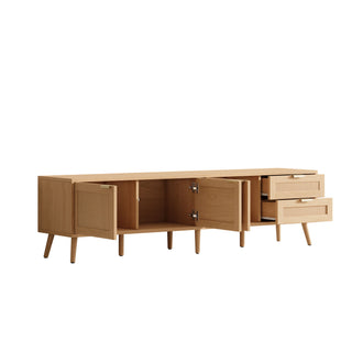 TV Stand, Media Console, 2 Drawers & Cable Management - Natural Wood