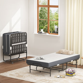 Twin Folding Bed With Memory Foam Mattress Portable Rollaway Bed Sturdy Metal Frame - Brushed Nickel