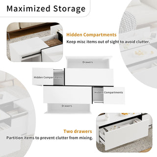 Extendable Coffee Table With 2 Hidden Storage Space And 2 Drawers For Living Room