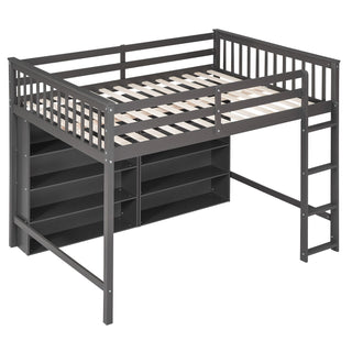 Loft Bed With 8 Open Storage Shelves And Built In Ladder