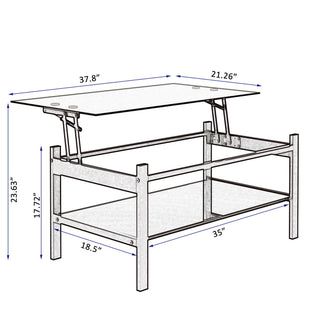 Glass Lift Top Coffee Table, Modern Simple 2-Layer Tempered Glass Coffee Table For Living Room - Black