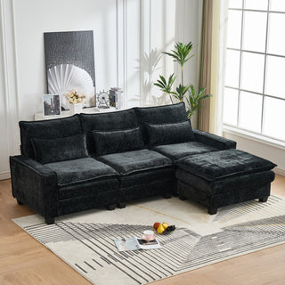 Modern Comfy L Shaped Sectional Sofa With Movable Ottoman