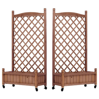Raised Garden Bed With Trellis 2 Pack, Outdoor Planter Box & Plant Stand With Climbing Racks - Brown