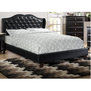 Bed With Curved Wingback Headboard, Button Tufted Upholstered