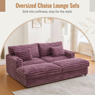 Oversized Double Chaise Lounge Sofa With USB Ports And Cup Holders