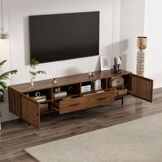 TV Stand, Media Console With 2 Drawers, Soft Closing Slatted Doors, Living Room Entertainment Center - Walnut