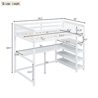 Loft Bed With Storage Shelves And Under Bed Desk