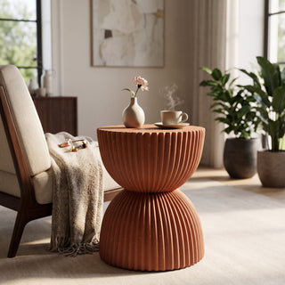 Side Table With Speckled Ribbed Texture