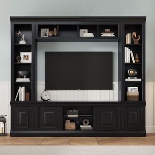 TV Stand With Hutch, Large Entertainment Center With Adjustable Shelves