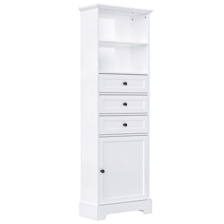 Tall Storage Cabinet With 3 Drawers And Adjustable Shelves For Bathroom