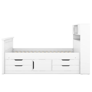 Captain Platform Bed Frame With Storage Bookcases, Shelves, And 4 Drawers