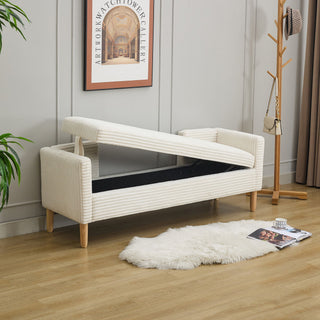 Upholstered Corduroy Flip Top Storage Bench For Living Room