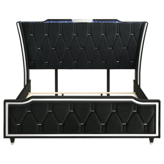Mika - LED Upholstered Bed With Tufted Wingback Headboard And Ambient Lighting