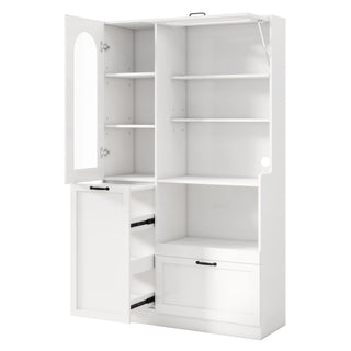 Tall Freestanding Kitchen Pantry Cabinet With Arched Glass Door