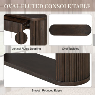 Oval Fluted Console Table With 2 Drawers And Bottom Shelf