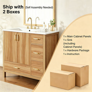 Bathroom Vanity, 2 Soft Close Doors, 4 Soft Close Drawers, Adjustable Shelf, Storage Cabinet - Acacia Wood