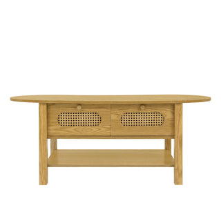 Oval Coffee Table With With 2 Storage Drawers For Living Rooms - Wood