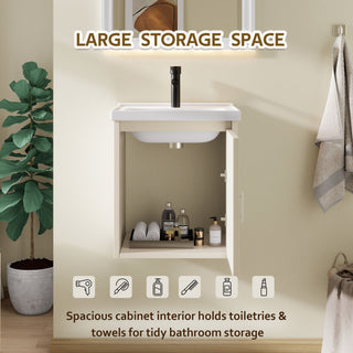 16" Floating Bathroom Vanity Combo, Wall Mounted Cabinet With Sink & Soft Close Doors For Small Bathrooms - Khaki