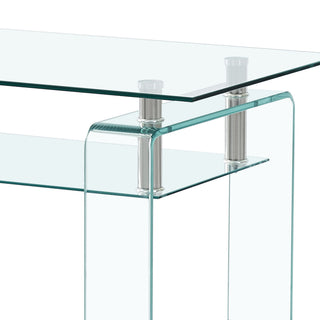 Modern Tempered Glass Coffee Table With 2 Tier Storage For Living Room
