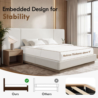 Muse - Queen Upholstered Platform Bed Frame - Ivory / Light Gray / Camel Oak