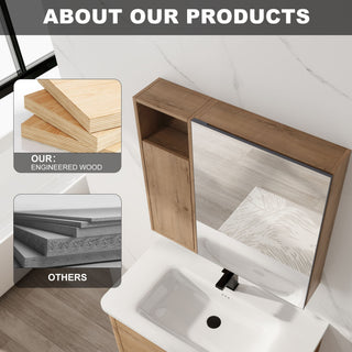 29.63" Wall Mounted Bathroom Cabinet With Adjustable Shelves Storage Cabinet - Imitative Oak