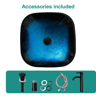 Artistic Vessel Sink With Faucet And Pop Up Drain - Blue