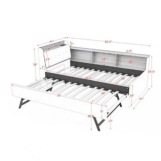 Upholstered Daybed With Storage Headboard, Wireless Charging, LED Lights