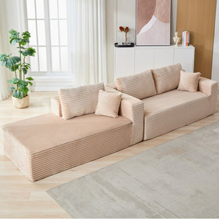 Compression Sectional Couch With Comfy Chaise, Boneless L Shape Sofa With Deep Seat