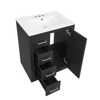 Bathroom Vanity With Integrated Sink, Rectangular Cabinet With 1 Door And 3 Drawers
