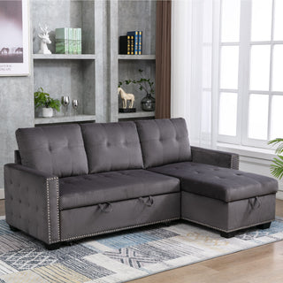 Reversible Sectional Storage Sleeper Sofa Bed, L-Shape 2 Seat Sectional Chaise With Storage, Skin-Feeling Fabric